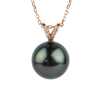 Midnight Tahitian Pearl & Diamond Hoa Necklace on 14K Rose Gold