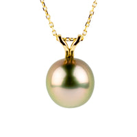 Pink Guava 9.4mm Tahitian Pearl I'a Necklace on 14K Yellow Gold