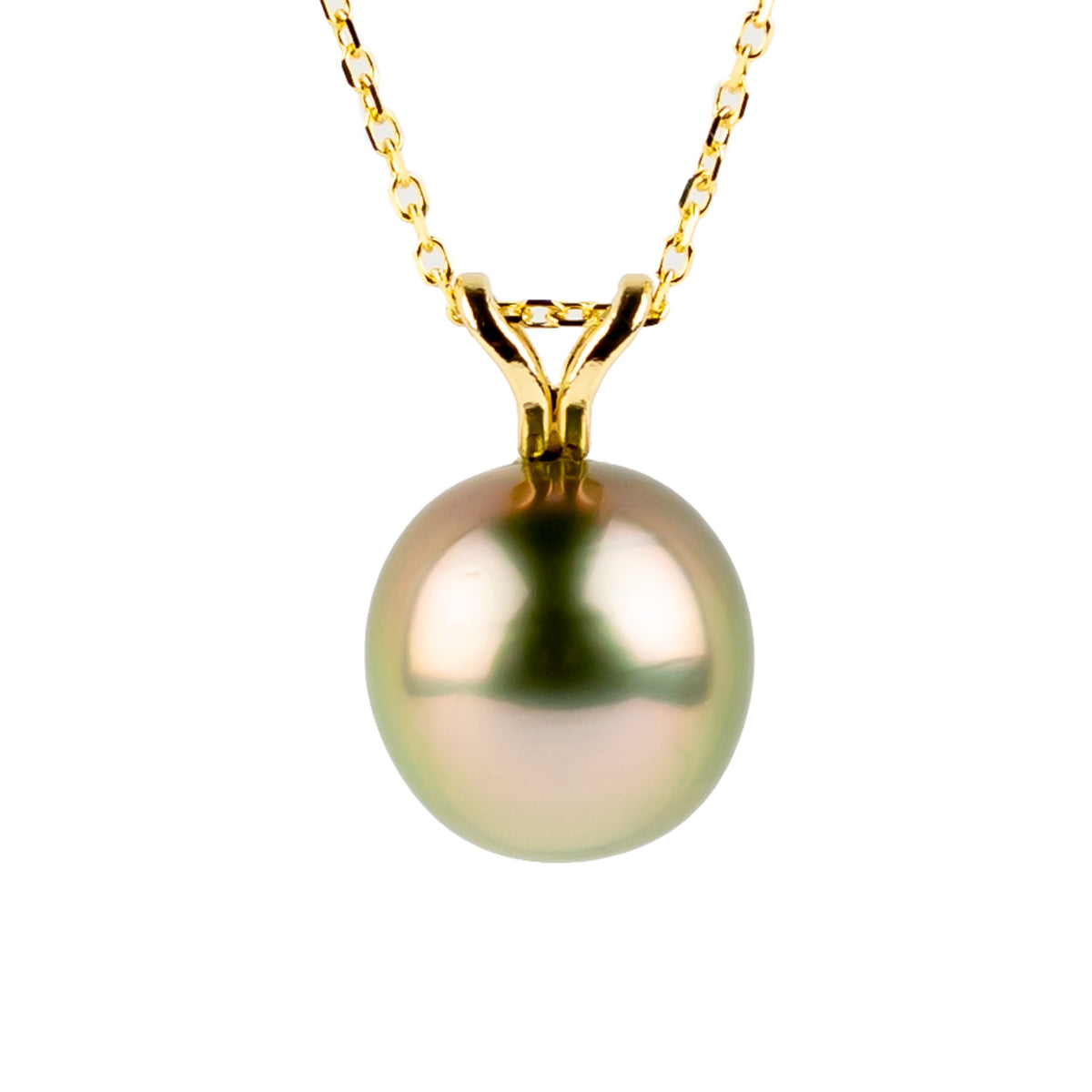 Pink Guava 9.4mm Tahitian Pearl I'a Necklace on 14K Yellow Gold