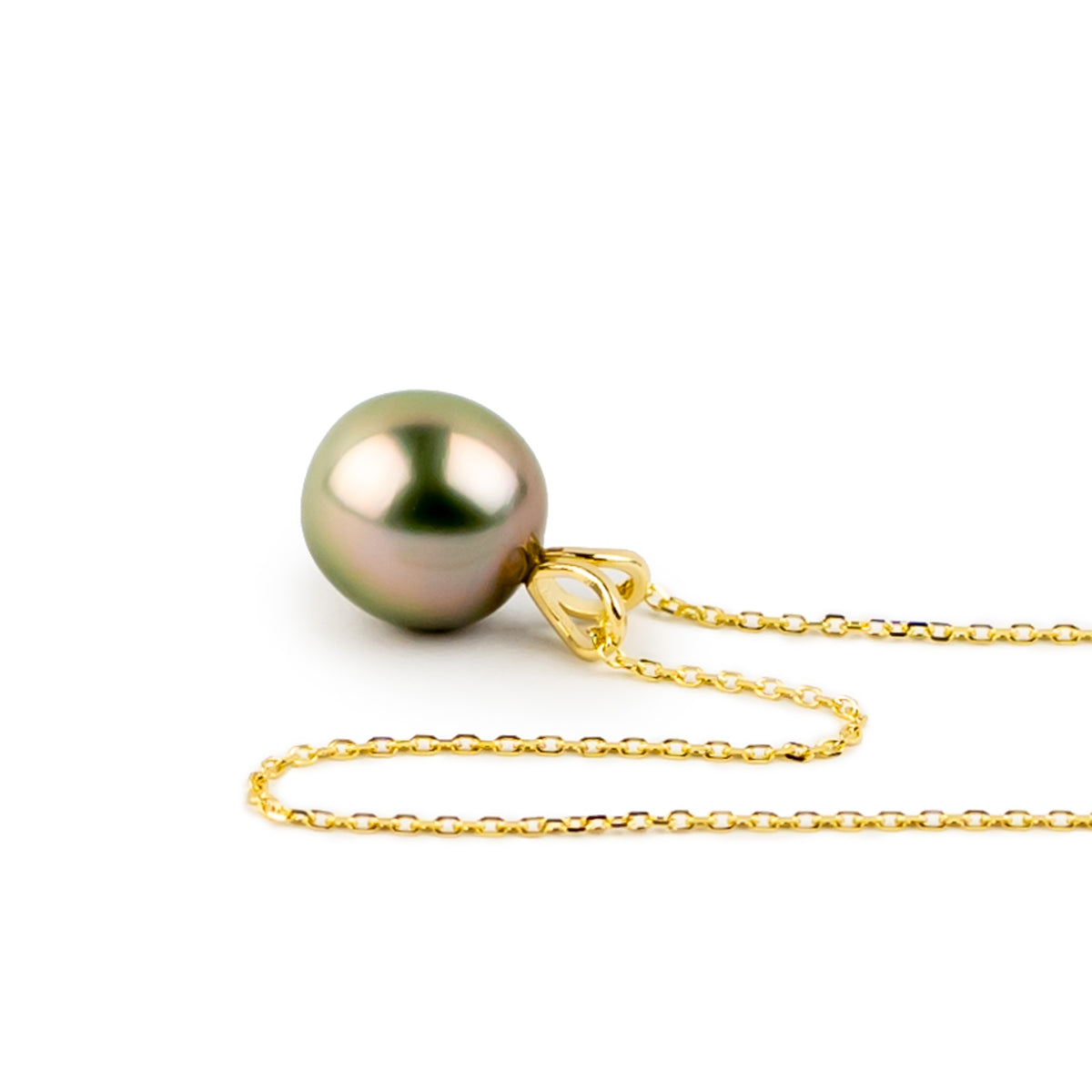 Pink Guava 9.4mm Tahitian Pearl I'a Necklace on 14K Yellow Gold