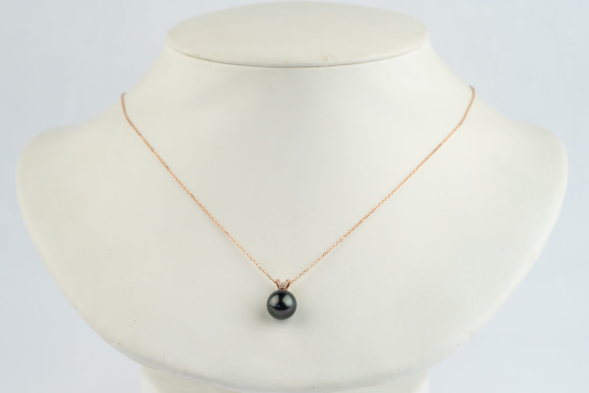 Midnight Tahitian Pearl & Diamond Hoa Necklace on 14K Rose Gold