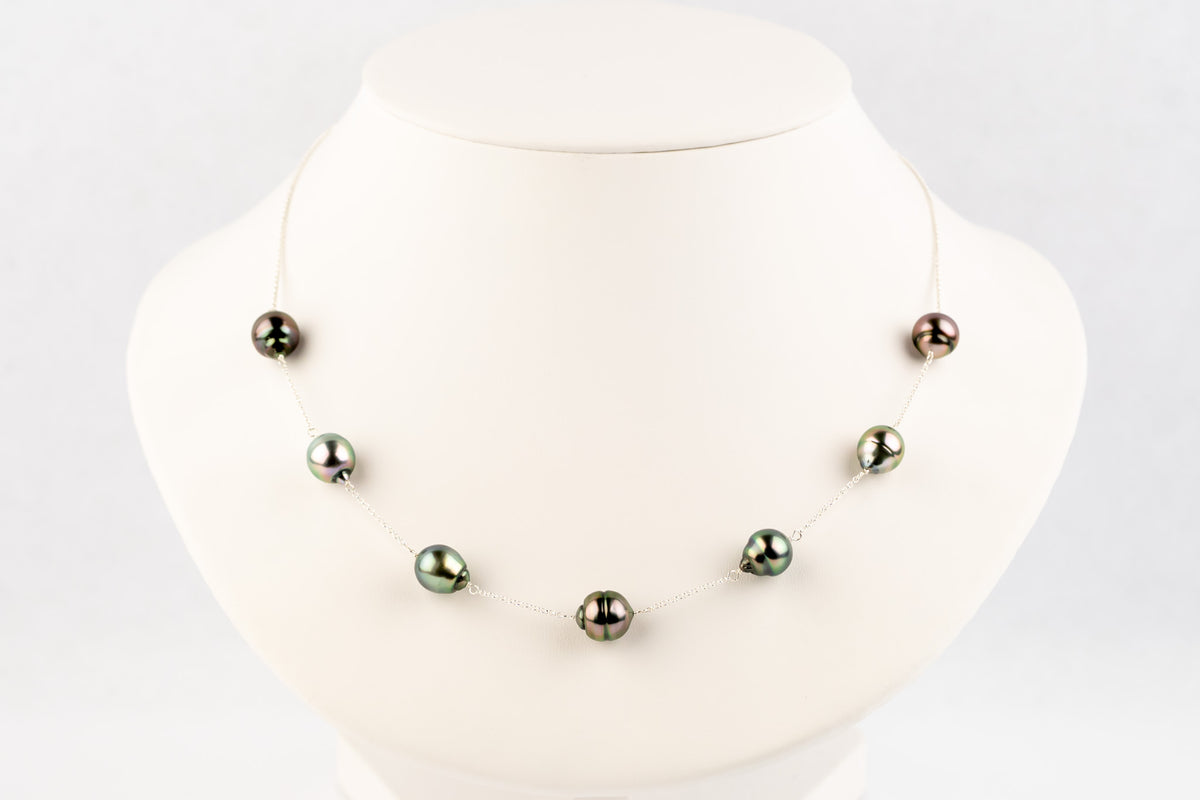 Hibiscus Pink Tin-Cup Tahitian Pearl Necklace on Sterling Silver