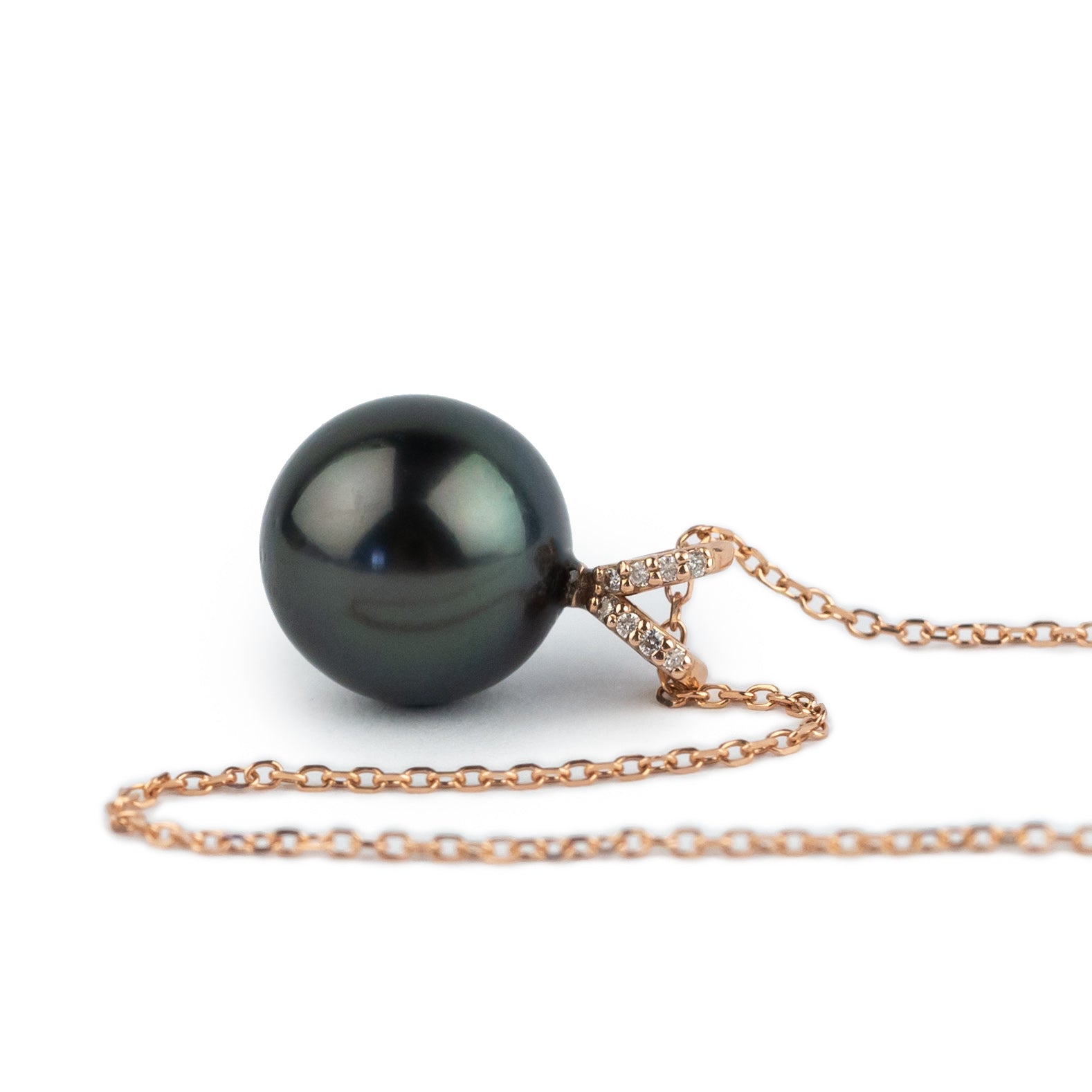 Midnight Tahitian Pearl & Diamond Hoa Necklace on 14K Rose Gold