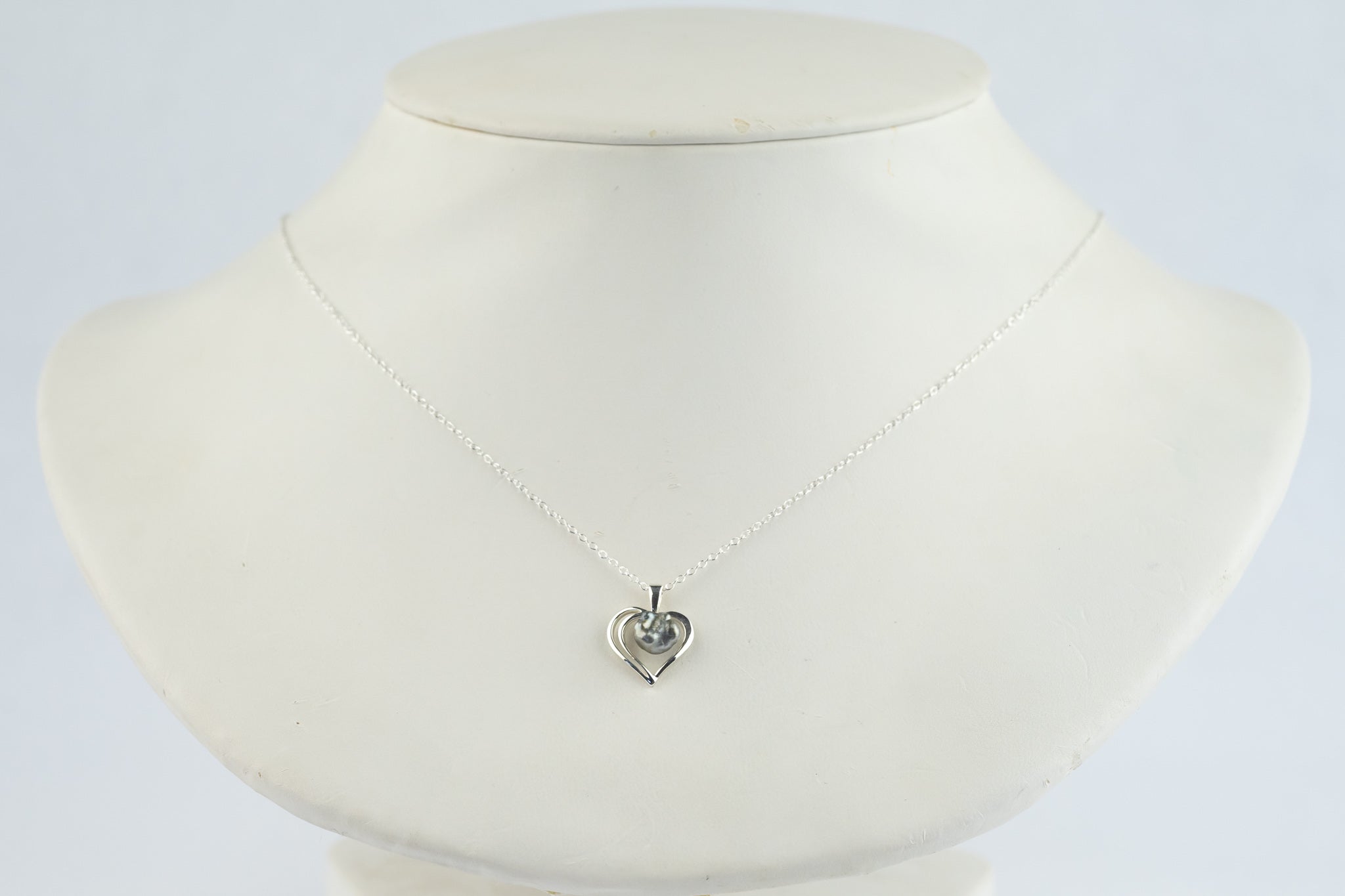 Silver Heart Tahitian Keshi Pearl Necklace