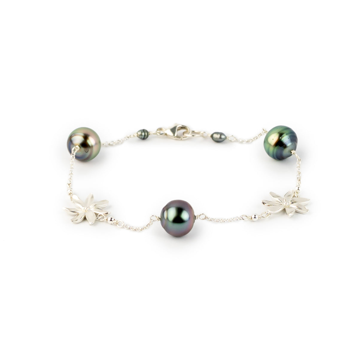 Blissful Bouquet Tiaré Tahitian Pearl Tin Cup Bracelet on Sterling Silver