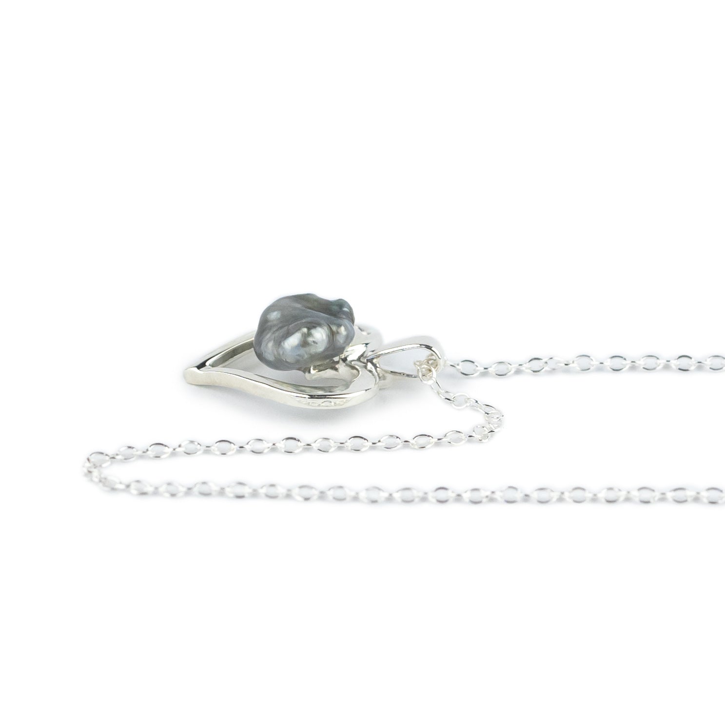 Silver Heart Tahitian Keshi Pearl Necklace