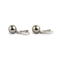 Rosy Pink Green 9.2mm Tahitian Pearl Lever Back Earrings on 14K White Gold