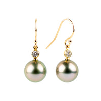 Tahitian Pearl & Diamond Aurora French Hook Earrings on 14K Yellow Gold
