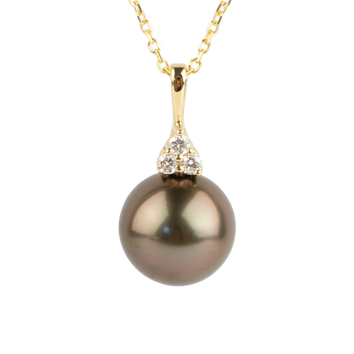 Coppery Aubergine Tahitian Pearl & Diamond Toru Necklace on 14K Yellow Gold