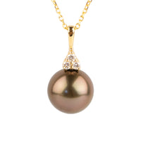 Coppery Aubergine Tahitian Pearl & Diamond Toru Necklace on 14K Yellow Gold