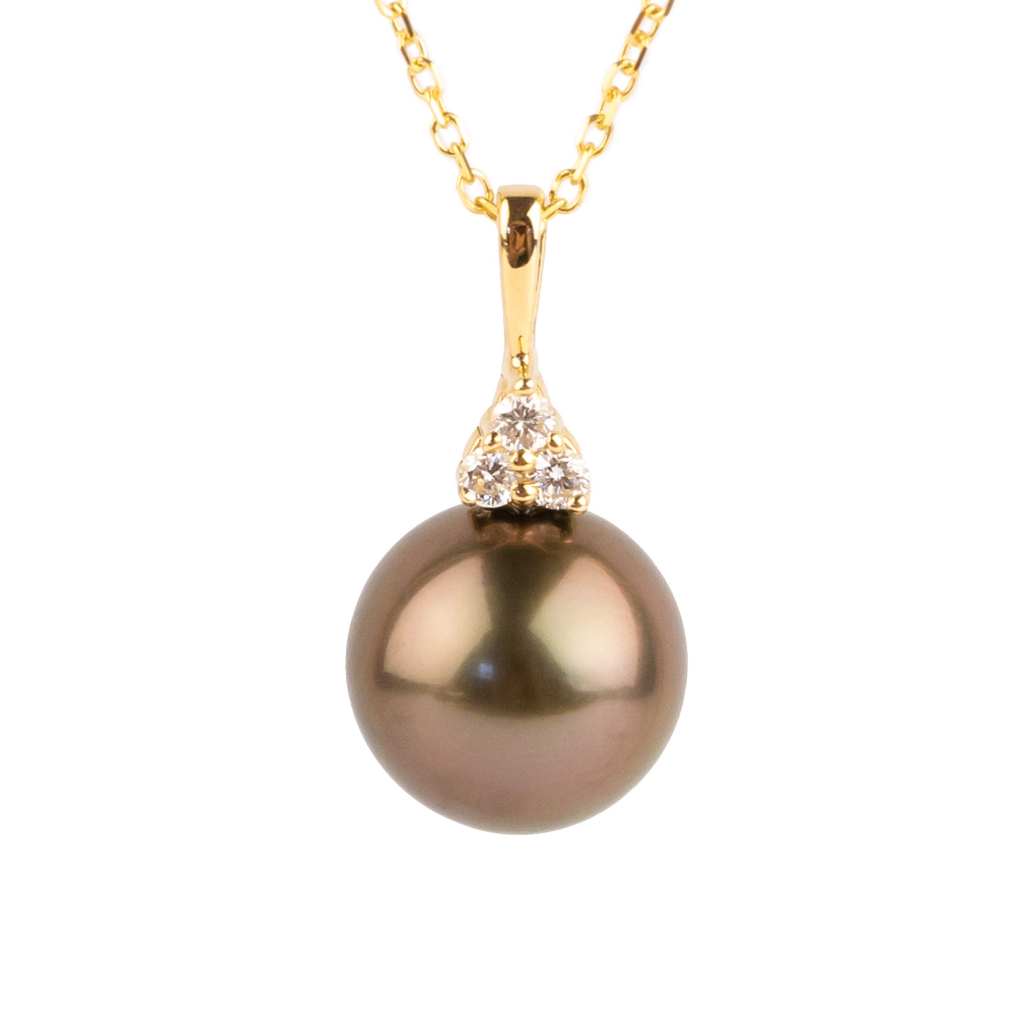 Coppery Aubergine Tahitian Pearl & Diamond Toru Necklace on 14K Yellow Gold