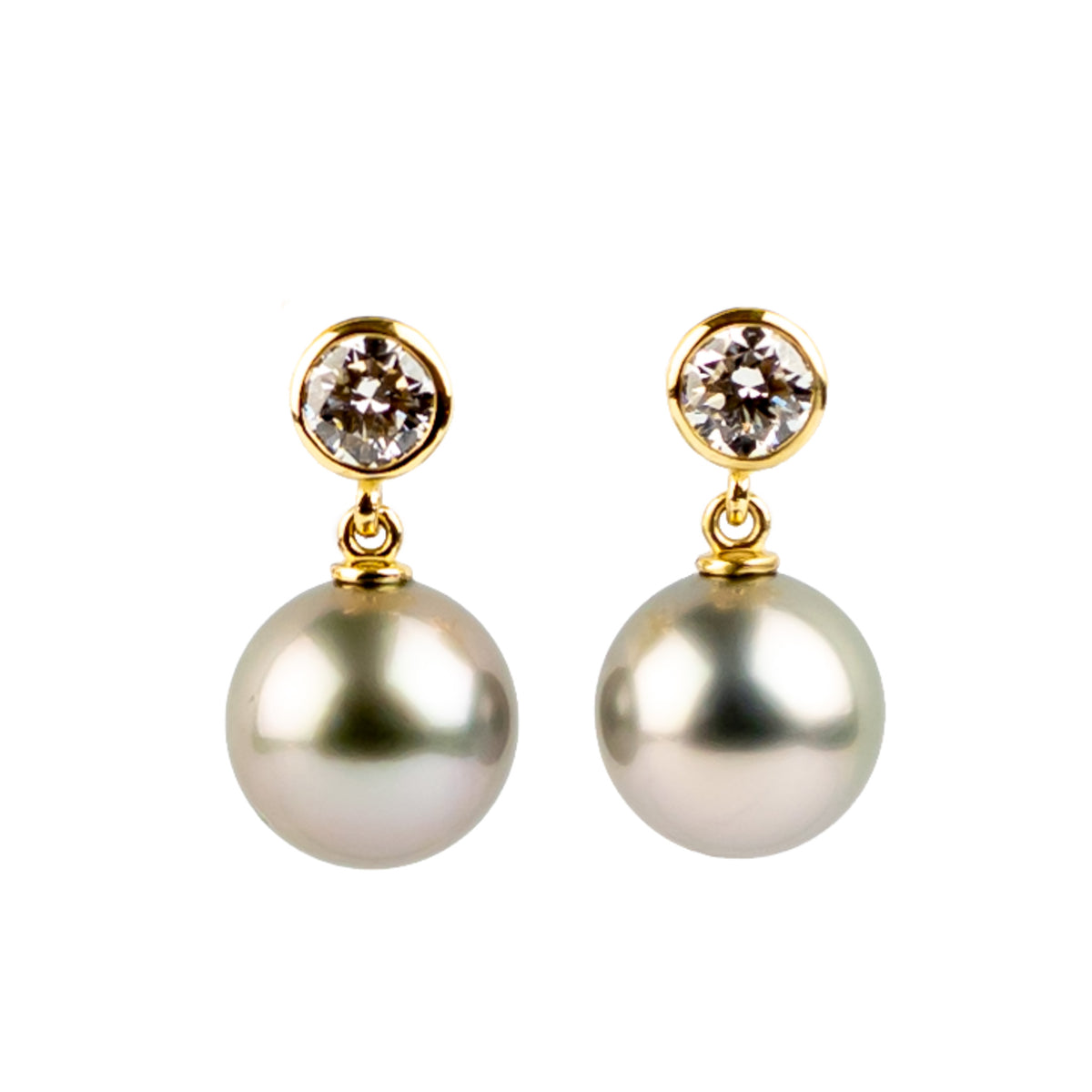 Tahitian Pearl & Diamond Nova Earrings on 14K Yellow Gold