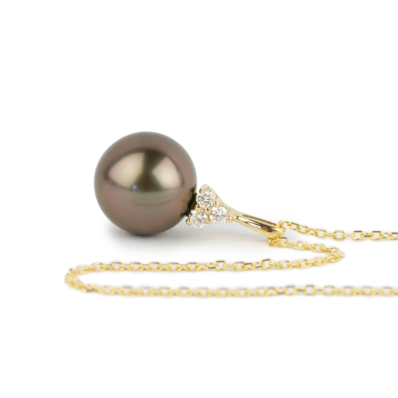 Coppery Aubergine Tahitian Pearl & Diamond Toru Necklace on 14K Yellow Gold