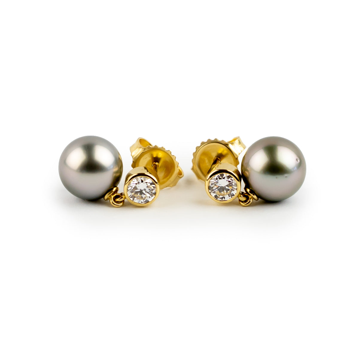 Tahitian Pearl & Diamond Nova Earrings on 14K Yellow Gold