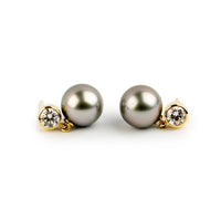 Tahitian Pearl & Diamond Nova Earrings on 14K Yellow Gold