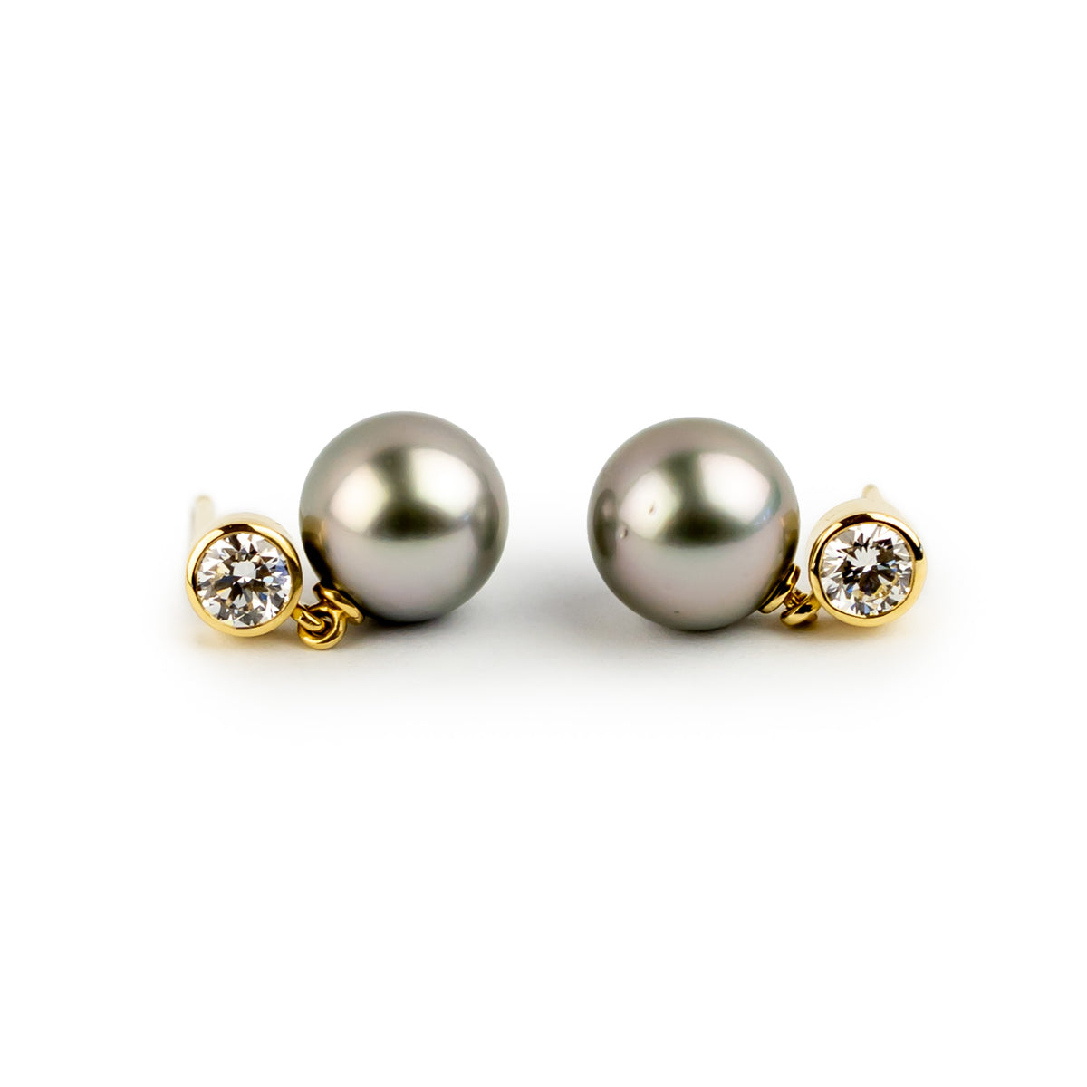 Tahitian Pearl & Diamond Nova Earrings on 14K Yellow Gold