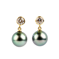 Tahitian Pearl & Diamond Nova Earrings on 14K Yellow Gold