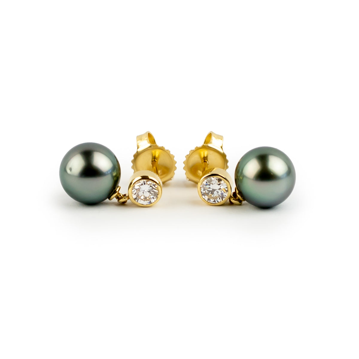 Tahitian Pearl & Diamond Nova Earrings on 14K Yellow Gold
