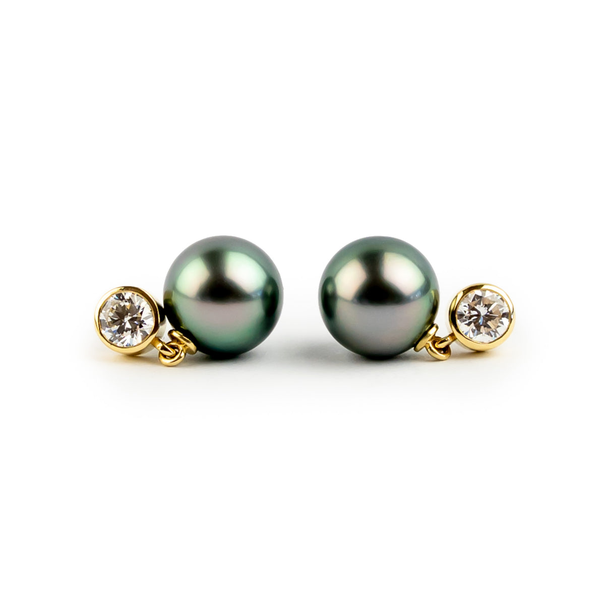 Tahitian Pearl & Diamond Nova Earrings on 14K Yellow Gold