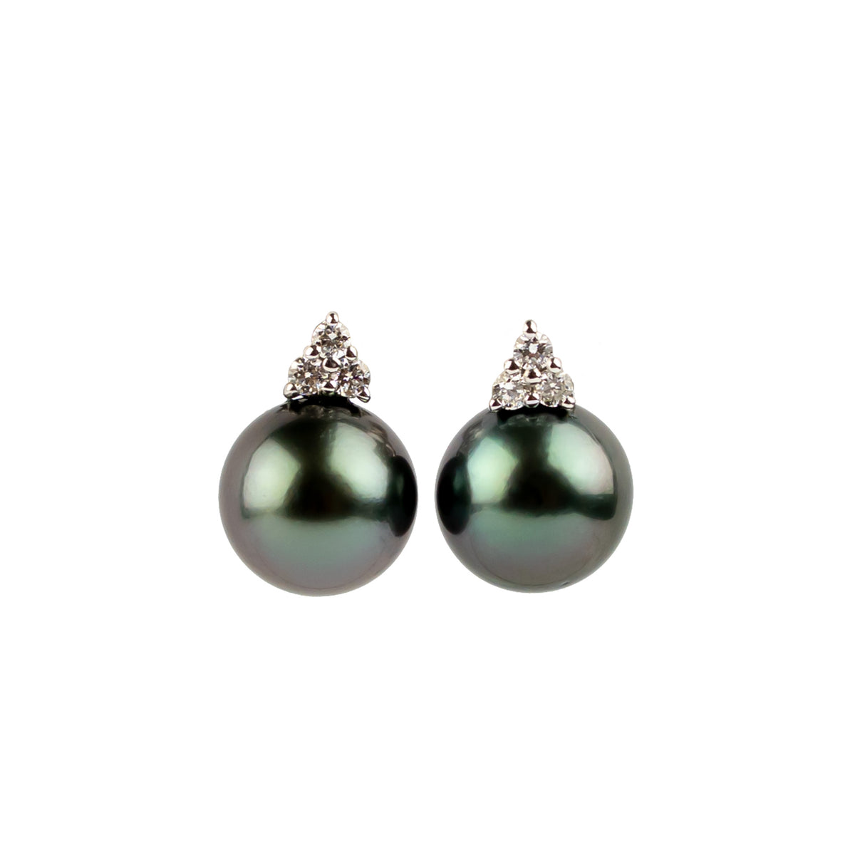 Purple Storm Tahitian Pearl & Diamond Toru Earrings on 14K White Gold