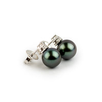 Purple Storm Tahitian Pearl & Diamond Toru Earrings on 14K White Gold