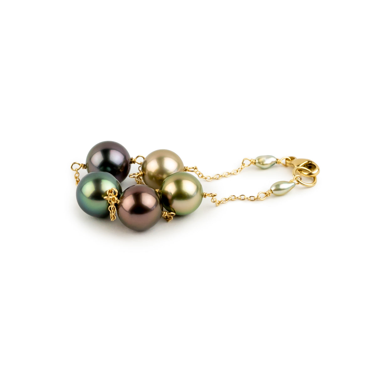 Vibrant Jewel Tones Tahitian Pearl Tin Cup Bracelet on 14K Yellow Gold
