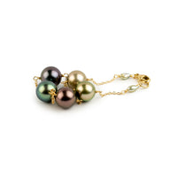 Vibrant Jewel Tones Tahitian Pearl Tin Cup Bracelet on 14K Yellow Gold