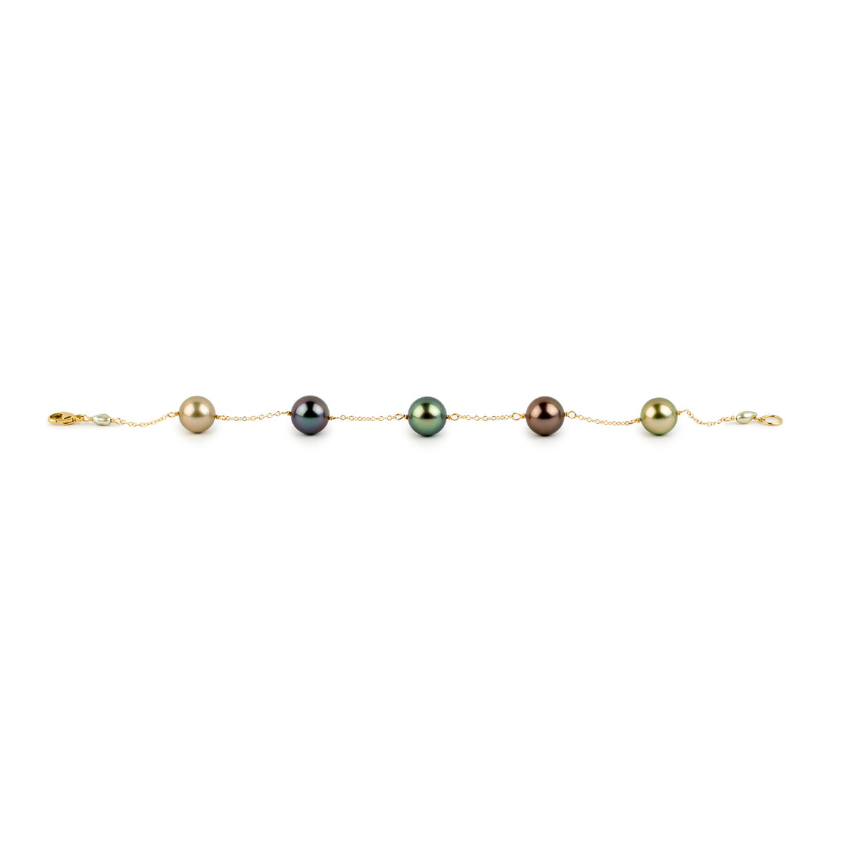 Vibrant Jewel Tones Tahitian Pearl Tin Cup Bracelet on 14K Yellow Gold