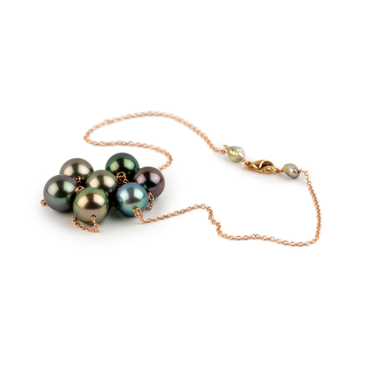 Passion Flower Tahitian Pearl Tin-Cup Necklace on 14k Rose Gold