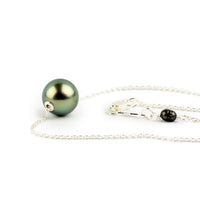 Peacock Green 10mm Tahitian Pearl Solitaire Necklace on Sterling Silver