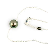 Peacock Green 10mm Tahitian Pearl Solitaire Necklace on Sterling Silver