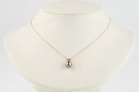Pink Green 9mm Tahitian Pearl I'a Necklace on 14K Rose Gold