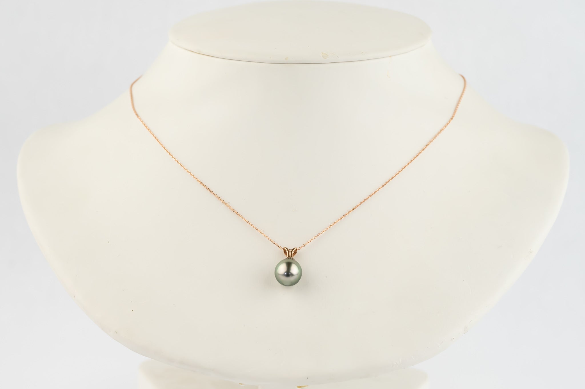 Pink Green 9mm Tahitian Pearl I'a Necklace on 14K Rose Gold