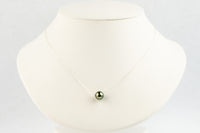 Peacock Green 10mm Tahitian Pearl Solitaire Necklace on Sterling Silver