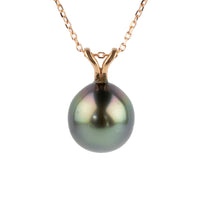 Dark Rainbow 9mm Tahitian Pearl I'a Necklace on 14K Rose Gold
