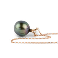Dark Rainbow 9mm Tahitian Pearl I'a Necklace on 14K Rose Gold