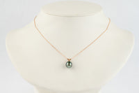 Dark Rainbow 9mm Tahitian Pearl I'a Necklace on 14K Rose Gold
