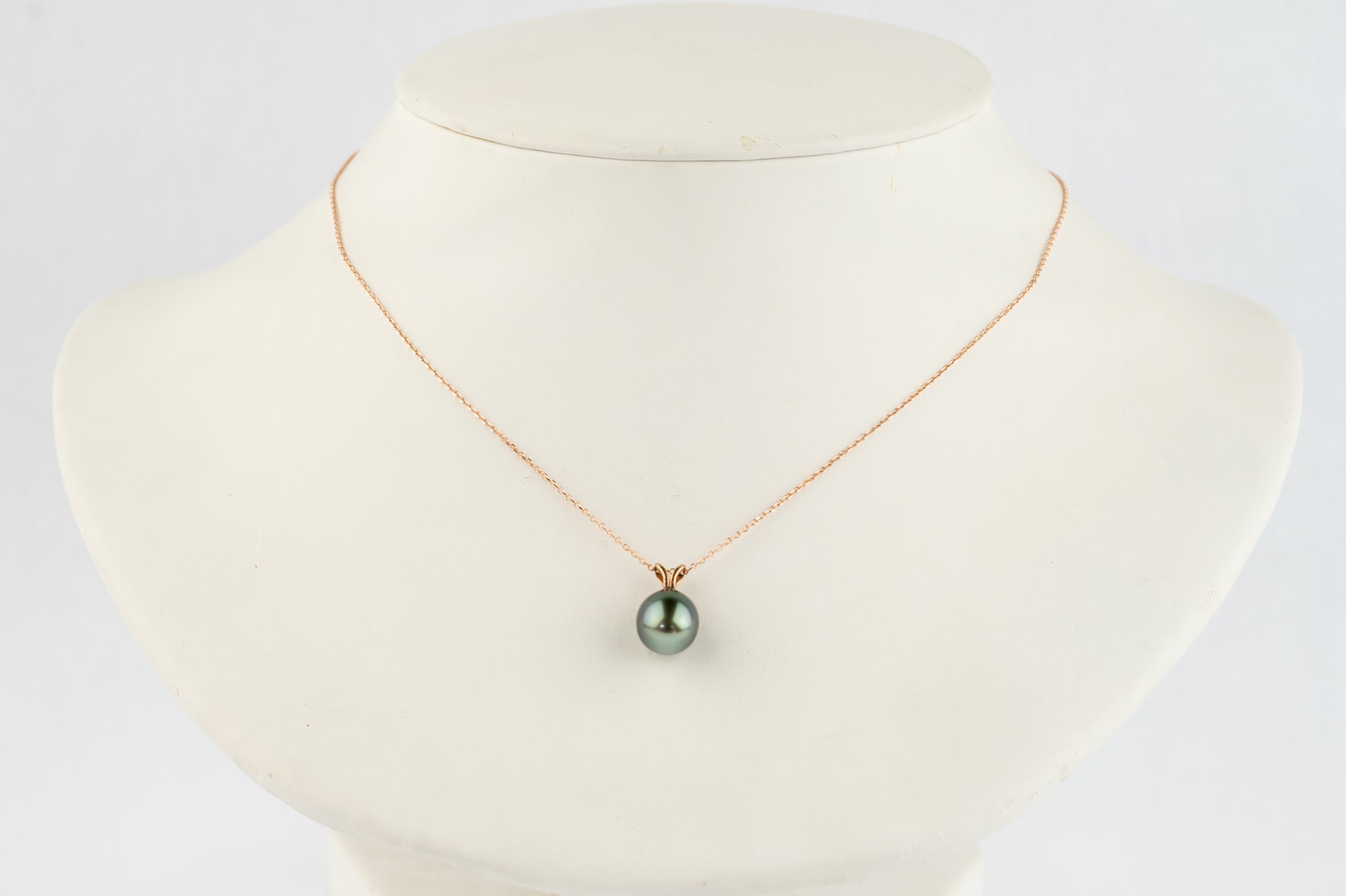 Dark Rainbow 9mm Tahitian Pearl I'a Necklace on 14K Rose Gold