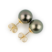 Rosy Pink Green 10.5mm Tahitian Pearl Statement Stud Earrings