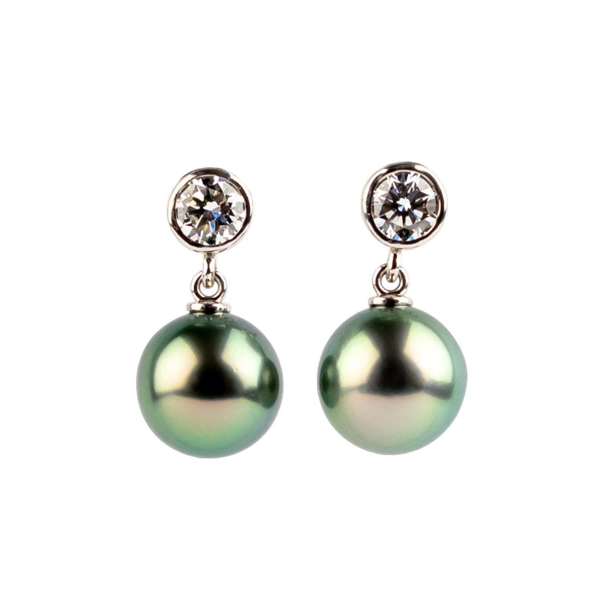 Tahitian Pearl & Diamond Nova Earrings on 14K White Gold