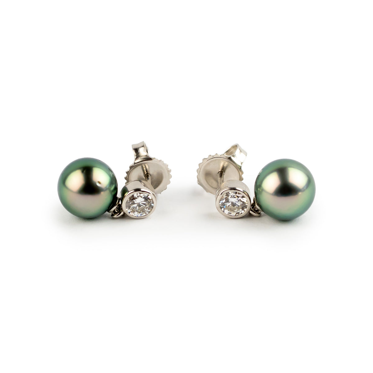 Tahitian Pearl & Diamond Nova Earrings on 14K White Gold