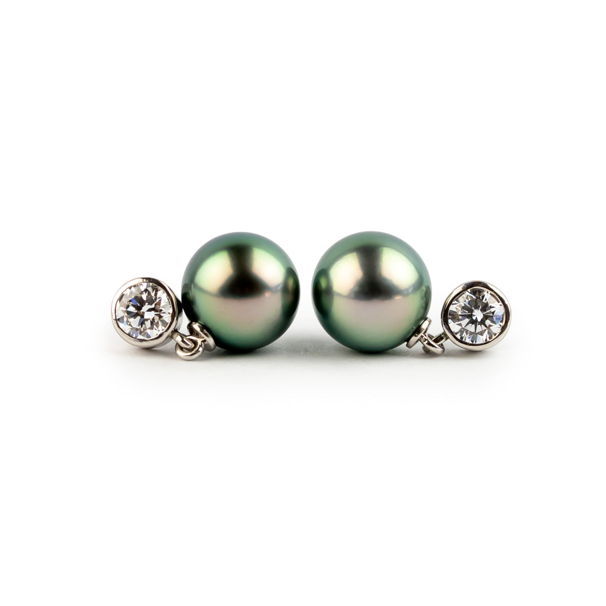 Tahitian Pearl & Diamond Nova Earrings on 14K White Gold