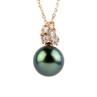 Blue Typhoon Pearl & Diamond Asteria Necklace on 14K Rose Gold