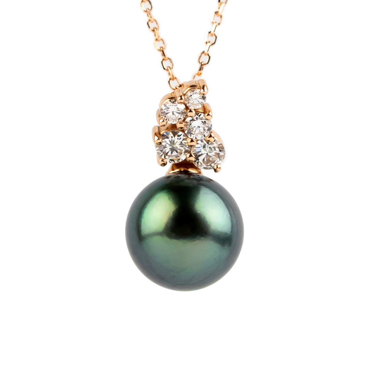 Blue Typhoon Pearl & Diamond Asteria Necklace on 14K Rose Gold