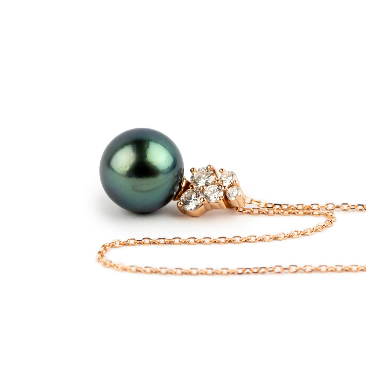 Blue Typhoon Pearl & Diamond Asteria Necklace on 14K Rose Gold
