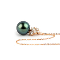 Blue Typhoon Pearl & Diamond Asteria Necklace on 14K Rose Gold