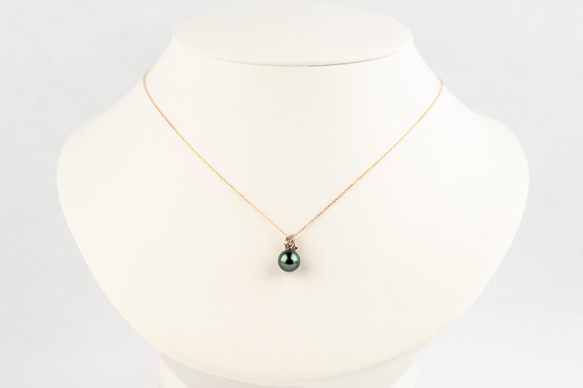 Blue Typhoon Pearl & Diamond Asteria Necklace on 14K Rose Gold