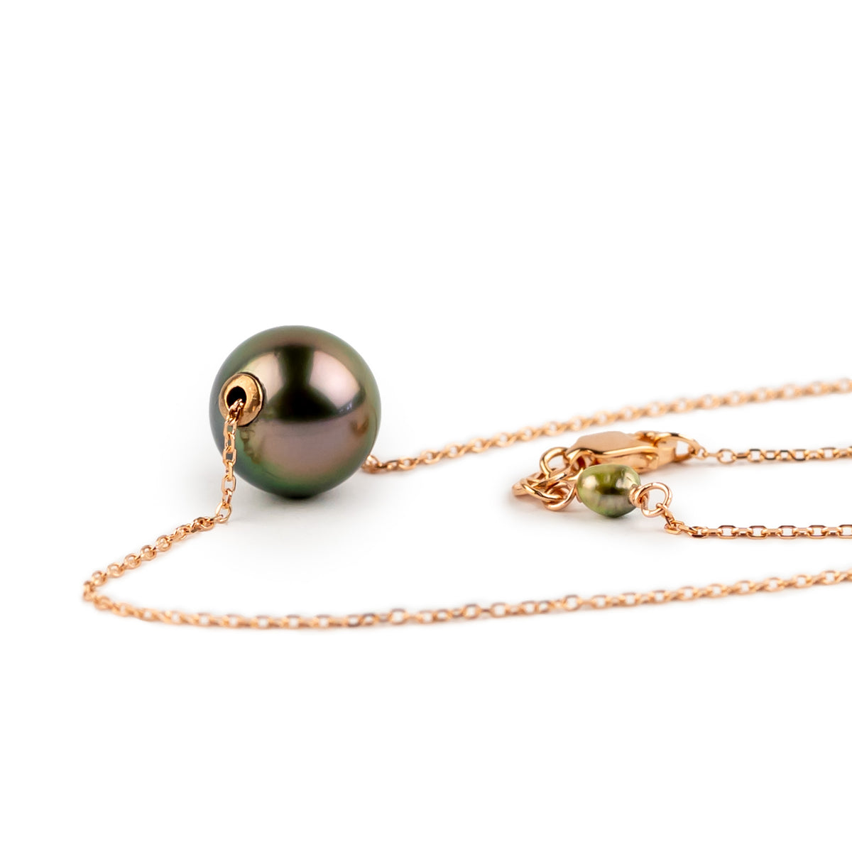 Aubergine Orchid 9.4mm Tahitian Pearl Solitaire Necklace on 14K Rose Gold