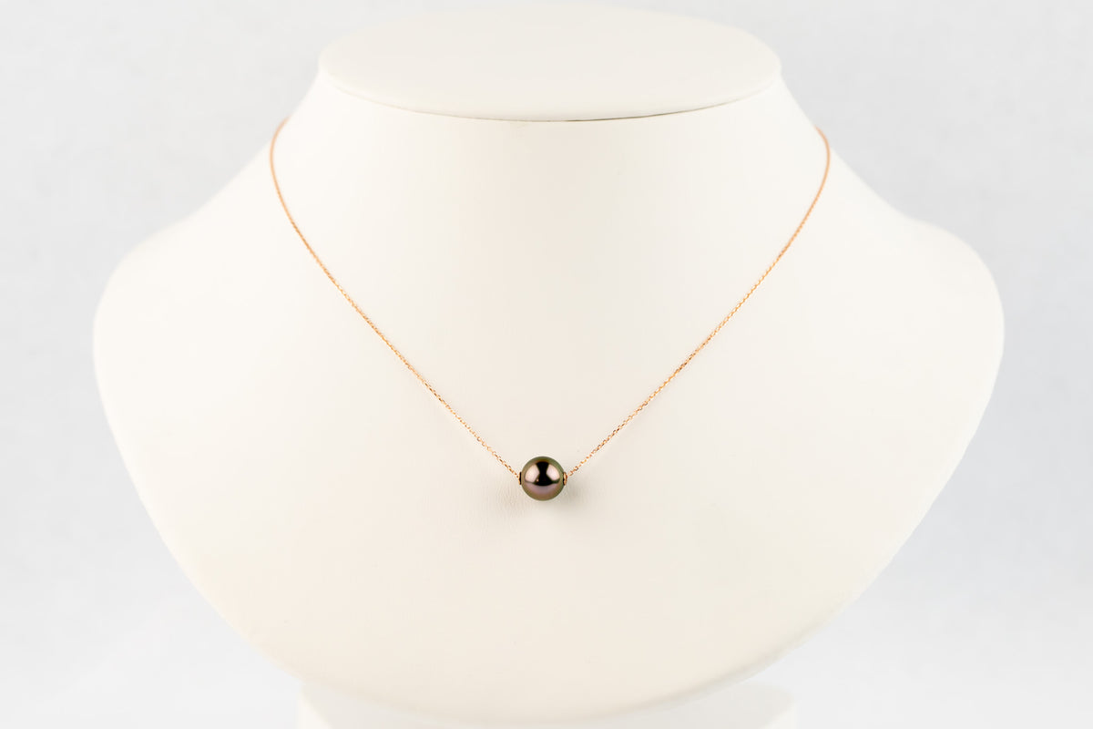 Aubergine Orchid 9.4mm Tahitian Pearl Solitaire Necklace on 14K Rose Gold