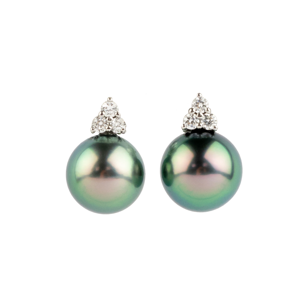 Aqua Pink Tahitian Pearl & Diamond Toru Earrings on 14K White Gold
